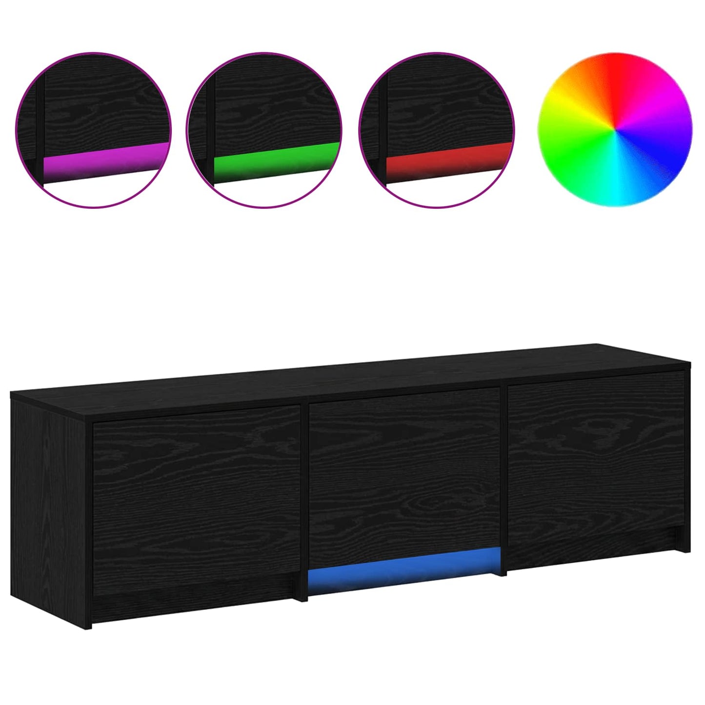 Mobile TV con LED con strisce LED Rovere Nero 140 x 34 x 40 cm | homemem39