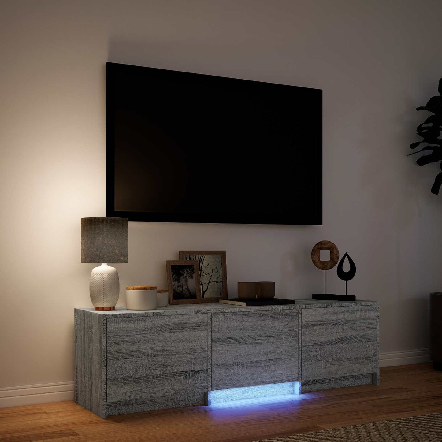 Mobile TV con LED con LED Sonoma grigia 140 x 34 x 40 cm | homemem39