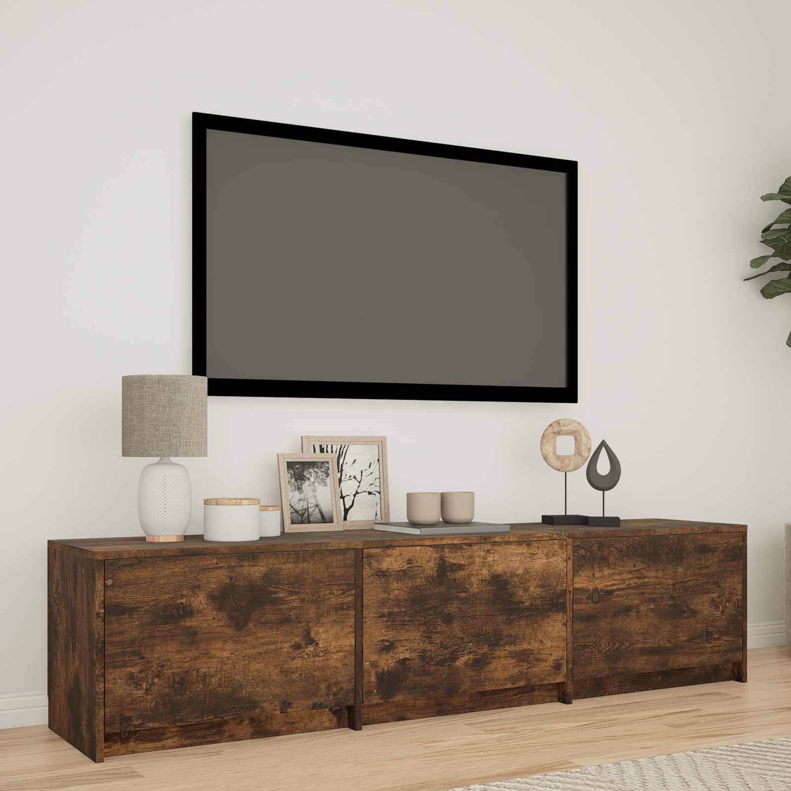 Mobile TV con LED con LED Quercia Affumicata 165 x 34 x 40 cm | homemem39