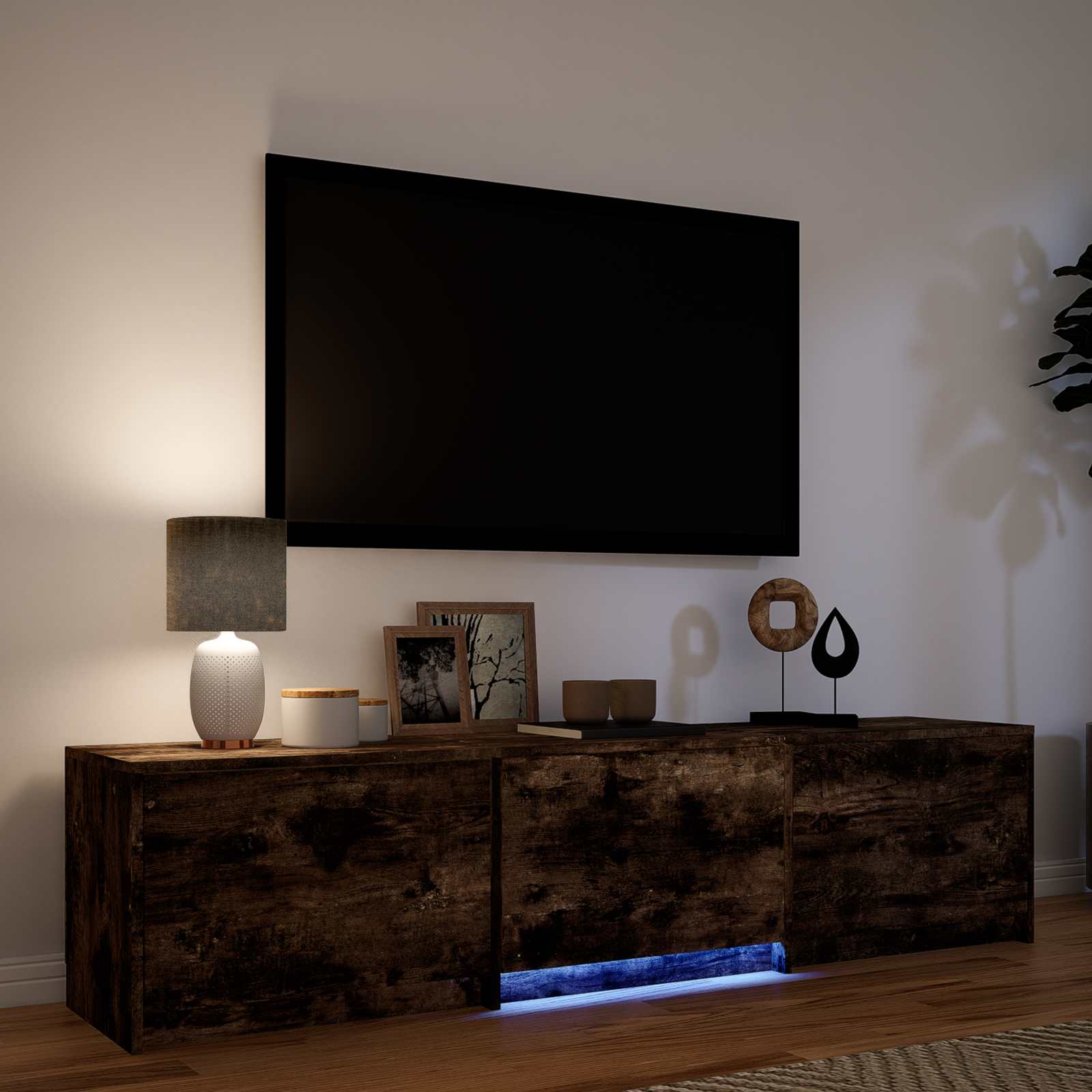 Mobile TV con LED con LED Quercia Affumicata 165 x 34 x 40 cm | homemem39