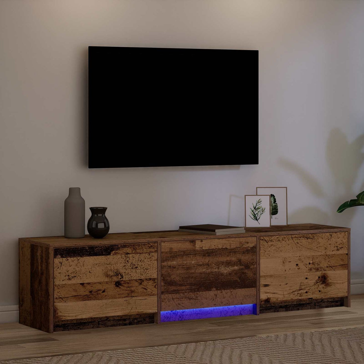 Mobile TV con LED con cassetto Legno vecchio 165 x 34 x 40 cm | homemem39