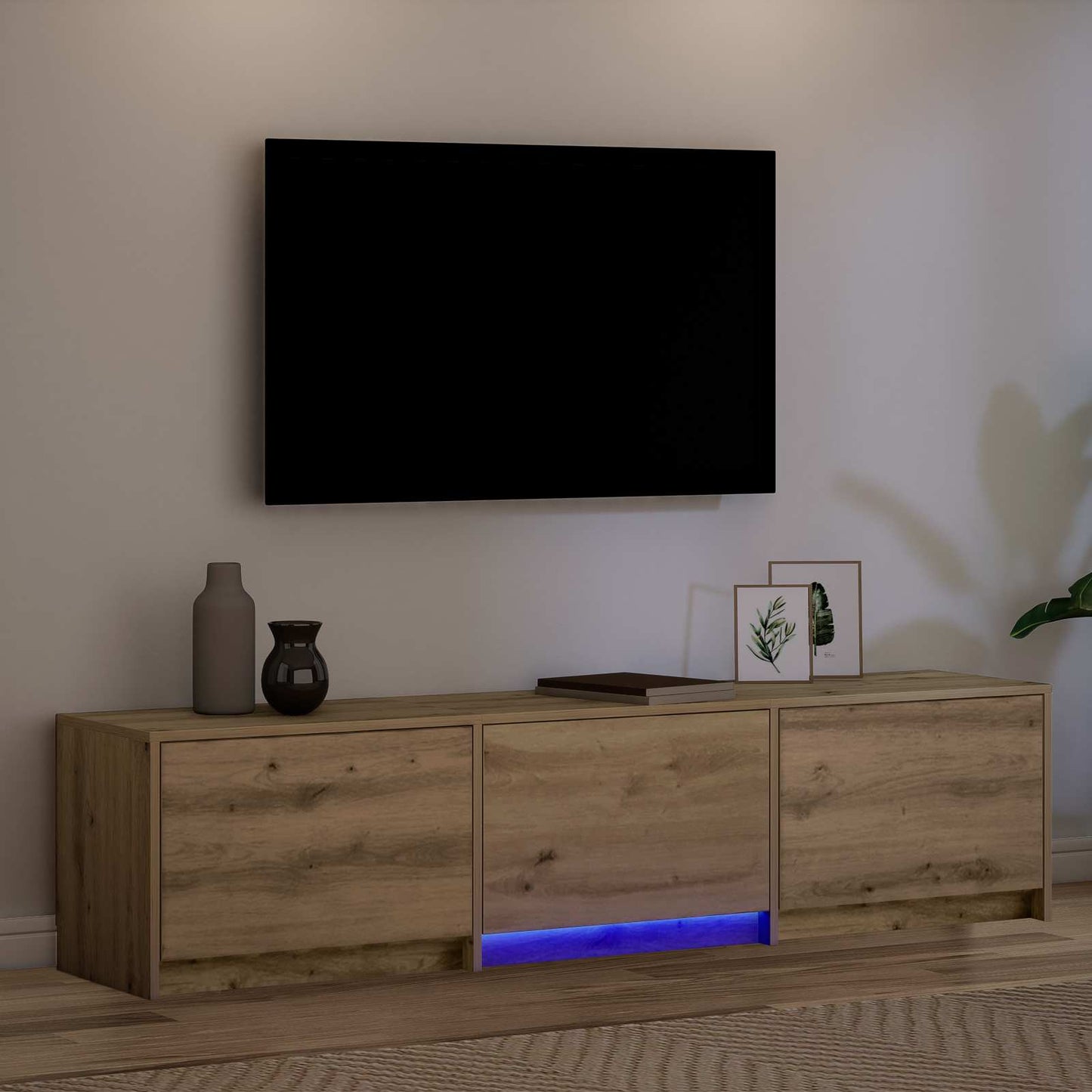 Mobile TV con LED Rovere Artigianale 165 x 34 x 40 cm