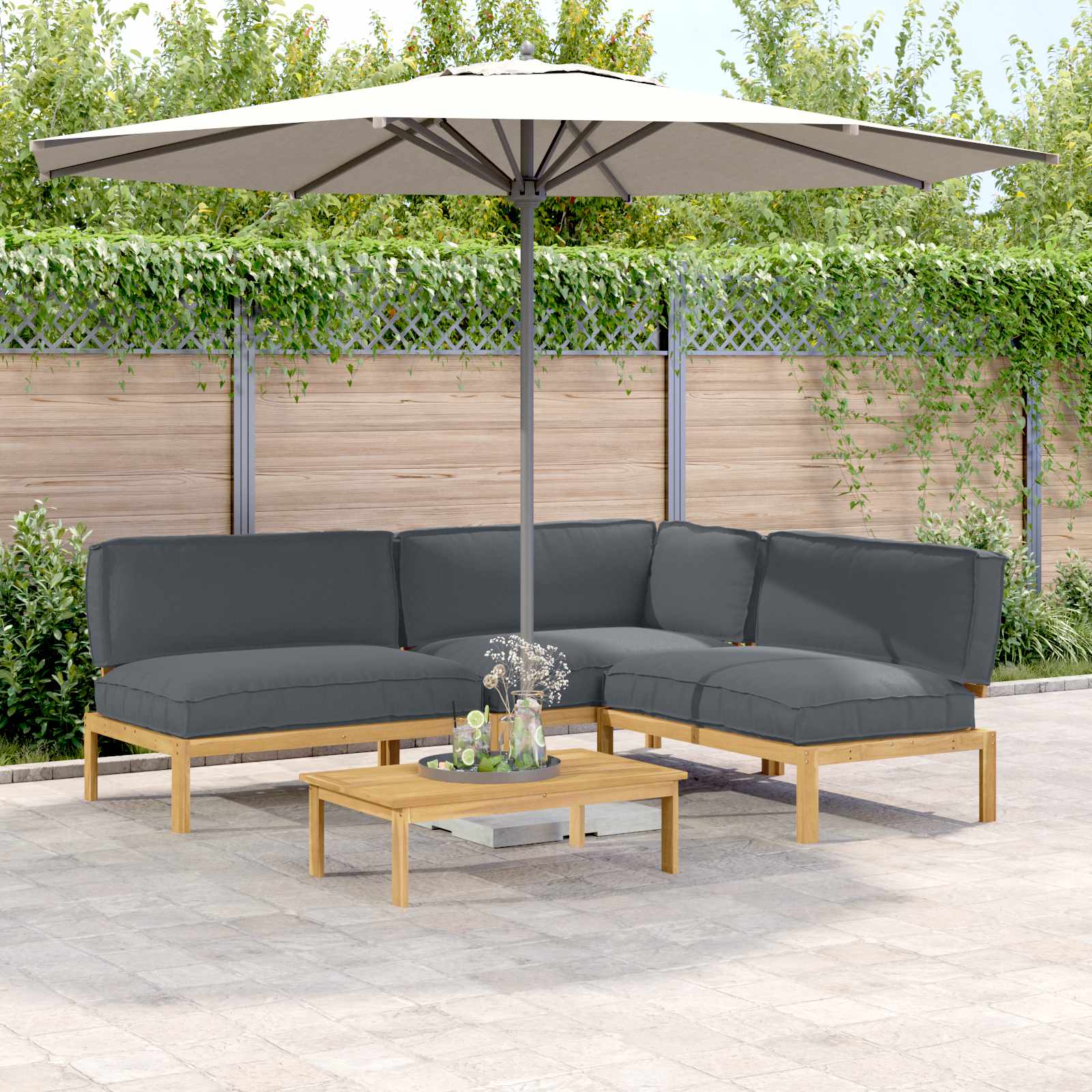 Set di divani 4 pcs Antracite Legno di Acacia Massello | homemem39