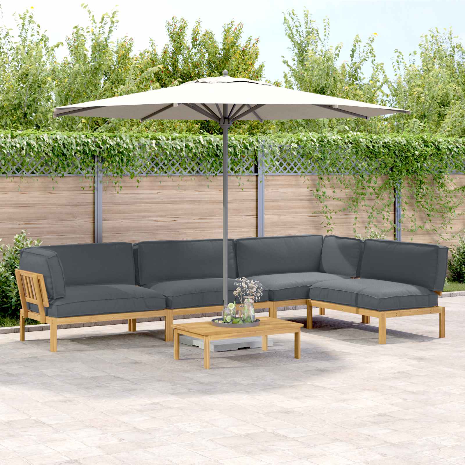 Set di divani 5 pcs Antracite Legno di Acacia Massello | homemem39