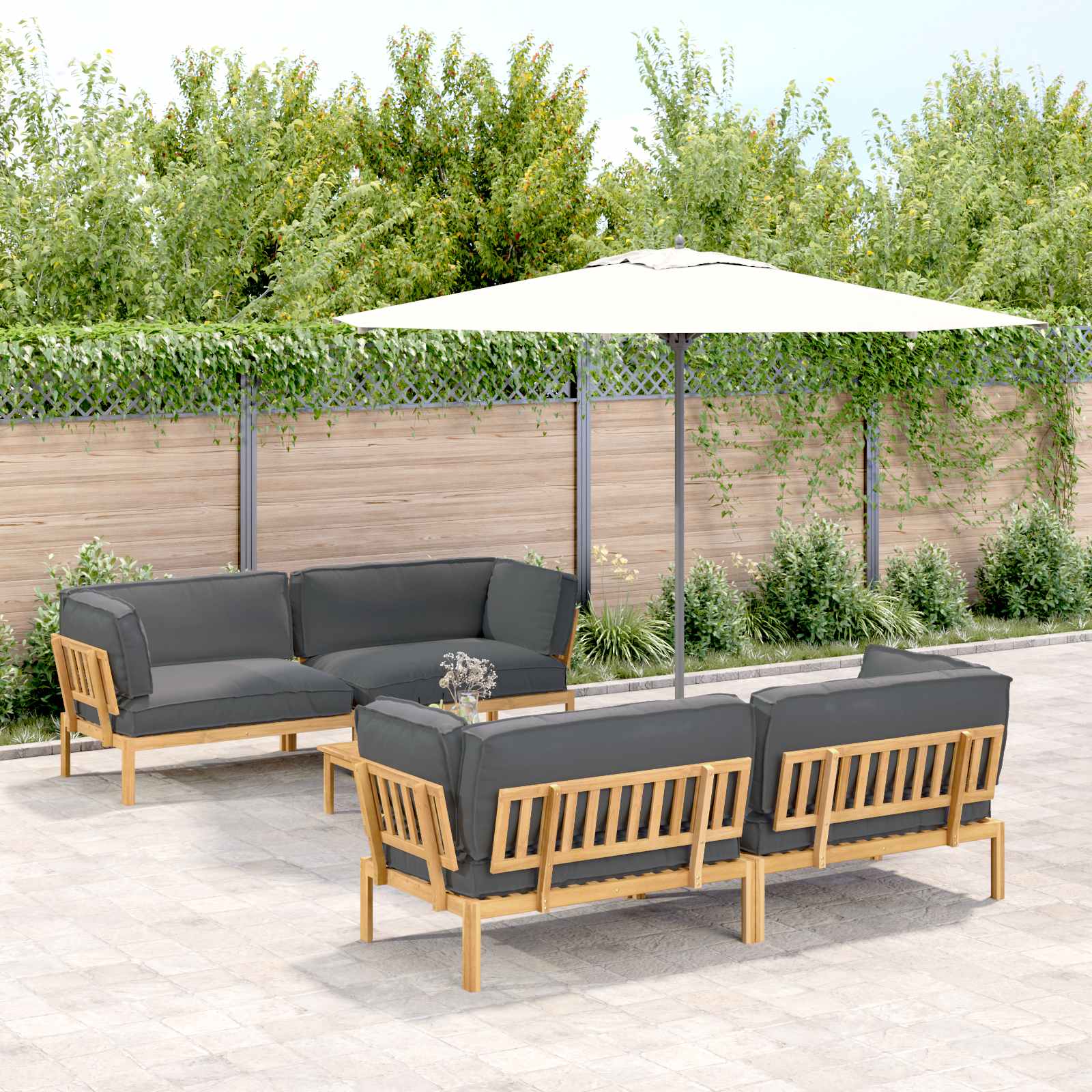 Set di divani 5 pcs Antracite Legno di Acacia Massello | homemem39