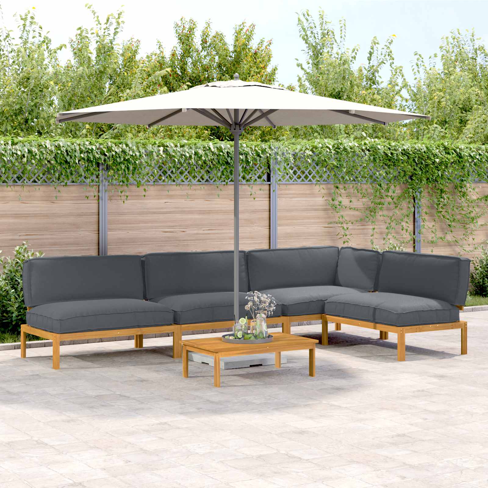 Set di divani 5 pcs Antracite Legno di Acacia Massello | homemem39