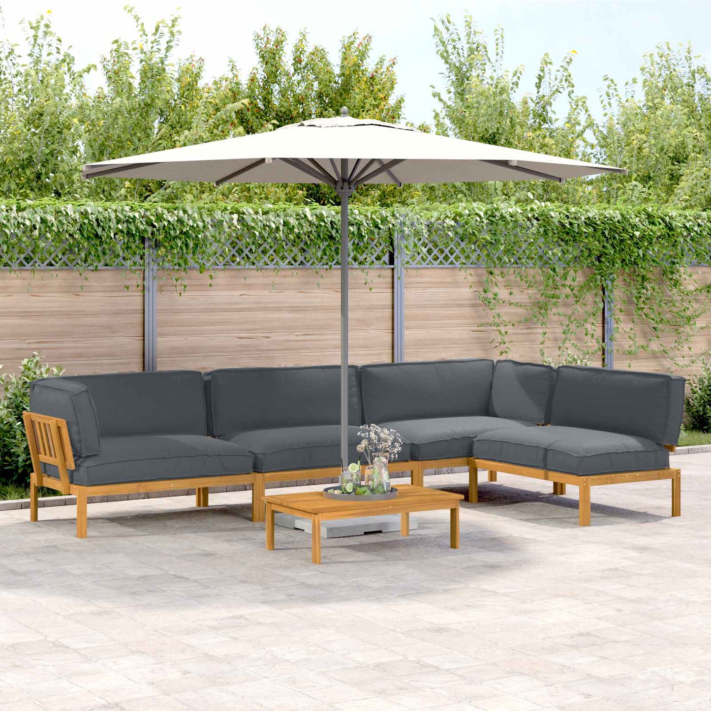 Set di divani 5 pcs Antracite Legno di Acacia Massello | homemem39