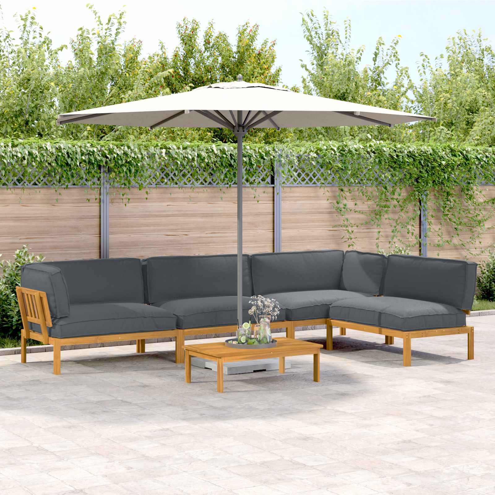 Set di divani 5 pcs Antracite Legno di Acacia Massello | homemem39