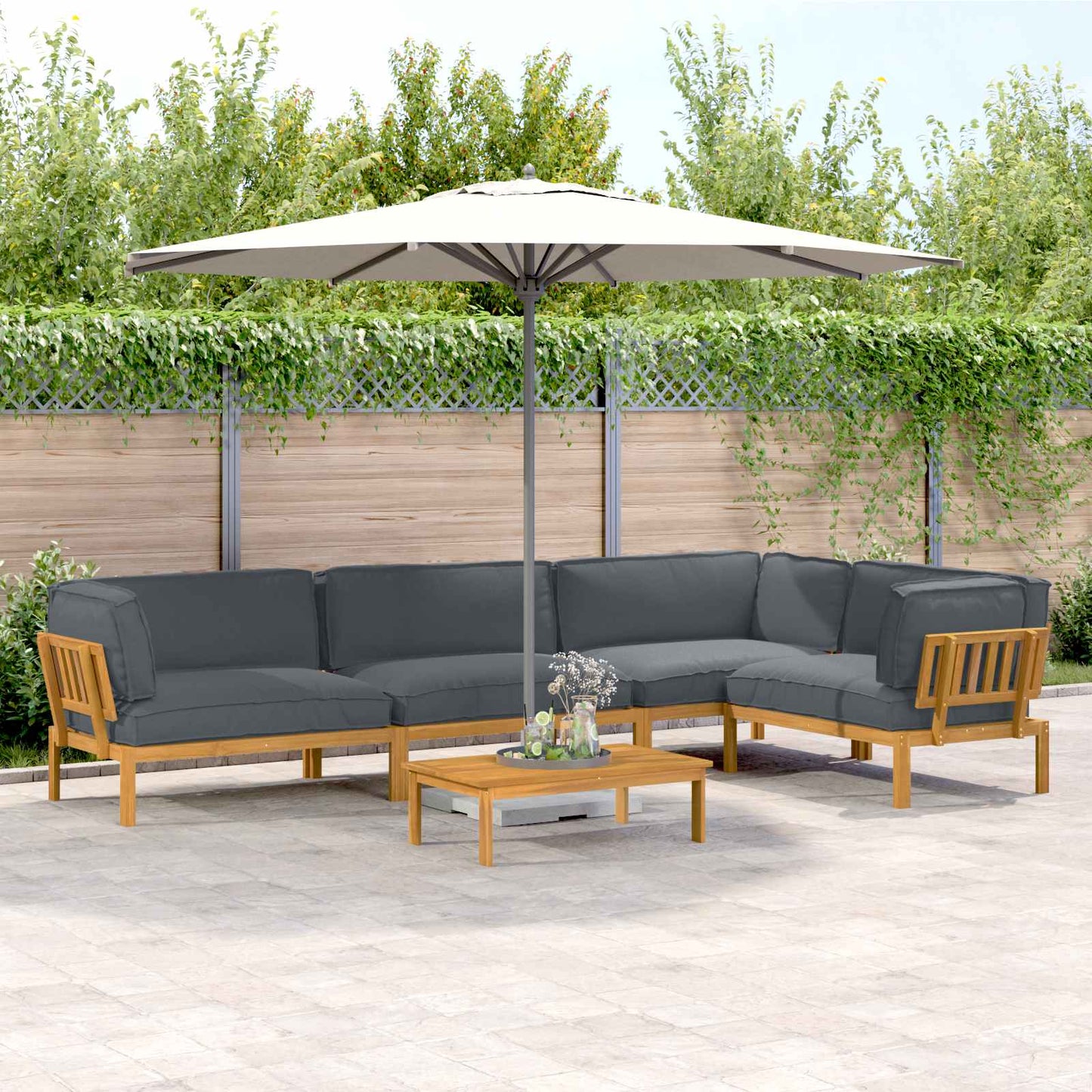 Set di divani 5 pcs Antracite Legno di Acacia Massello | homemem39