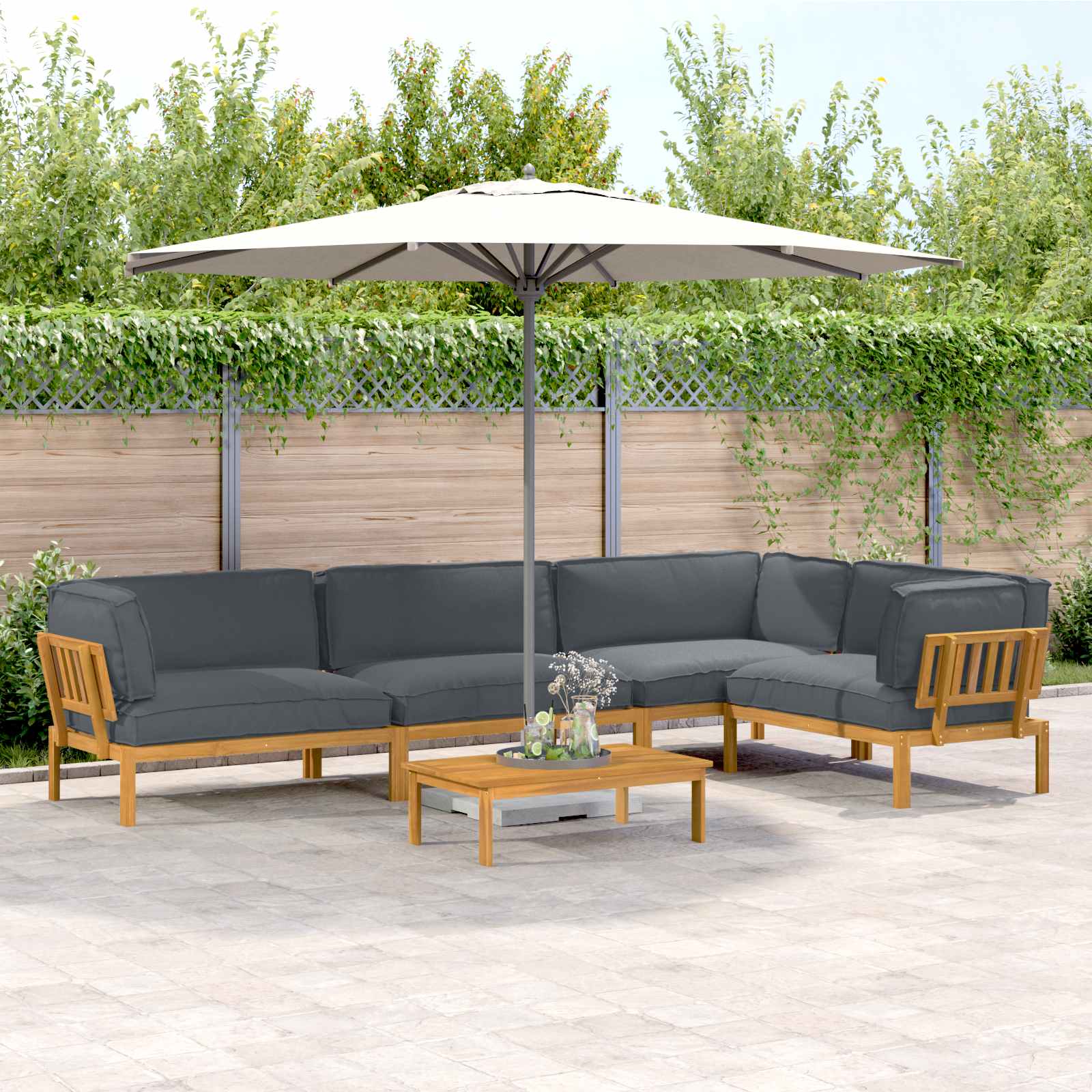 Set di divani 5 pcs Antracite Legno di Acacia Massello | homemem39