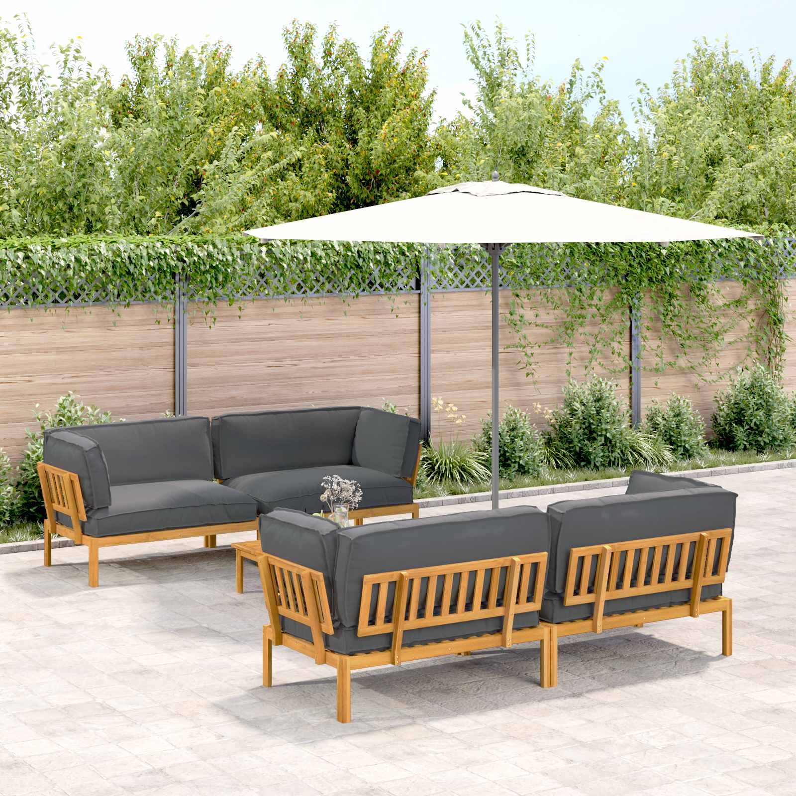 Set di divani 5 pcs Antracite Legno di Acacia Massello | homemem39