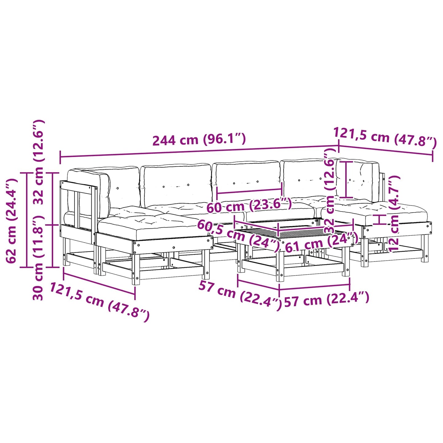 Set Lounge da Giardino 7 pcs Marrone Cerato | homemem39