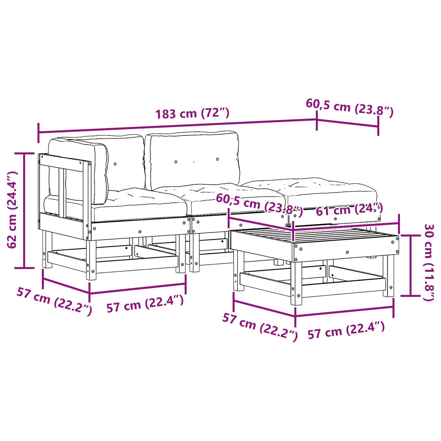 Set Lounge da Giardino 4 pcs Marrone Cerato | homemem39