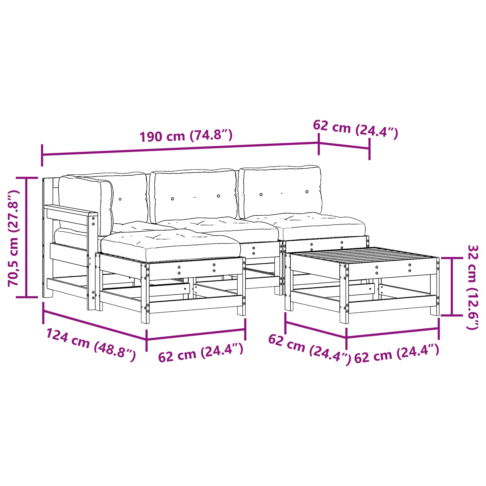 Set Lounge da Giardino 5 pcs Marrone Cerato | homemem39