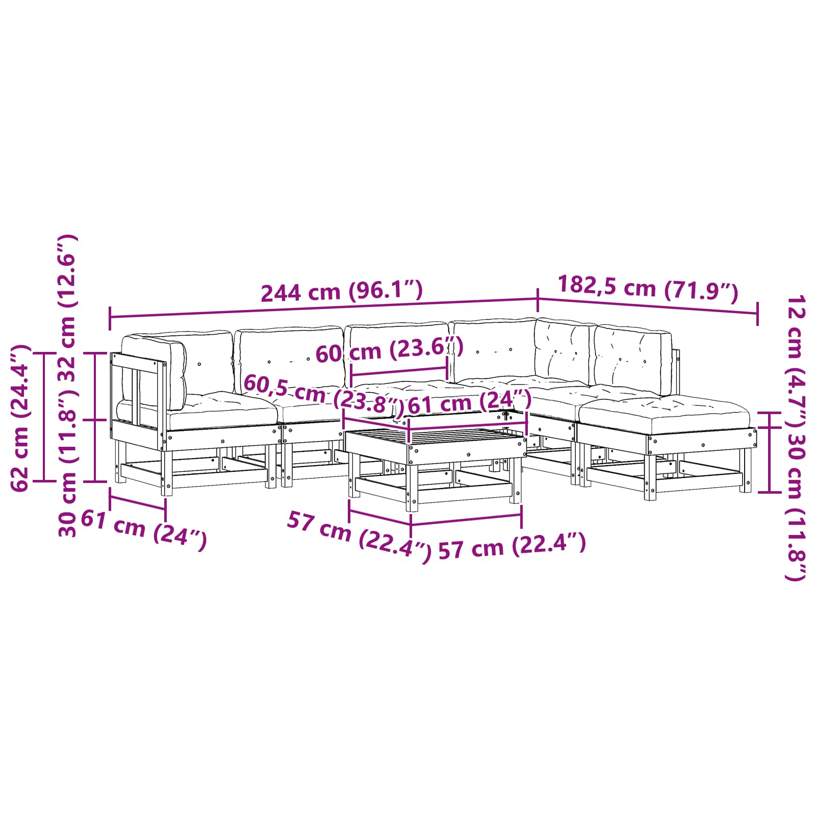 Set Lounge da Giardino 7 pcs Marrone Cerato | homemem39