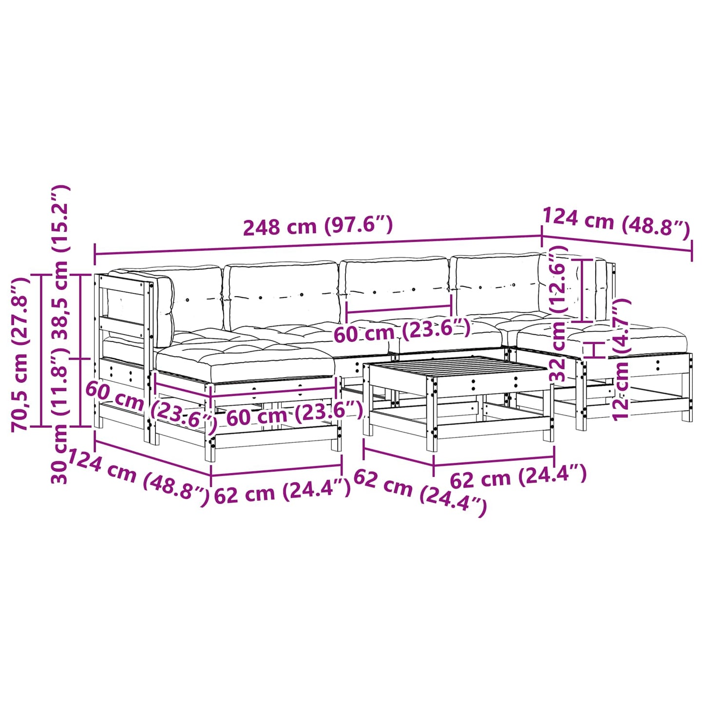 Set Lounge da Giardino 7 pcs Marrone Cerato | homemem39