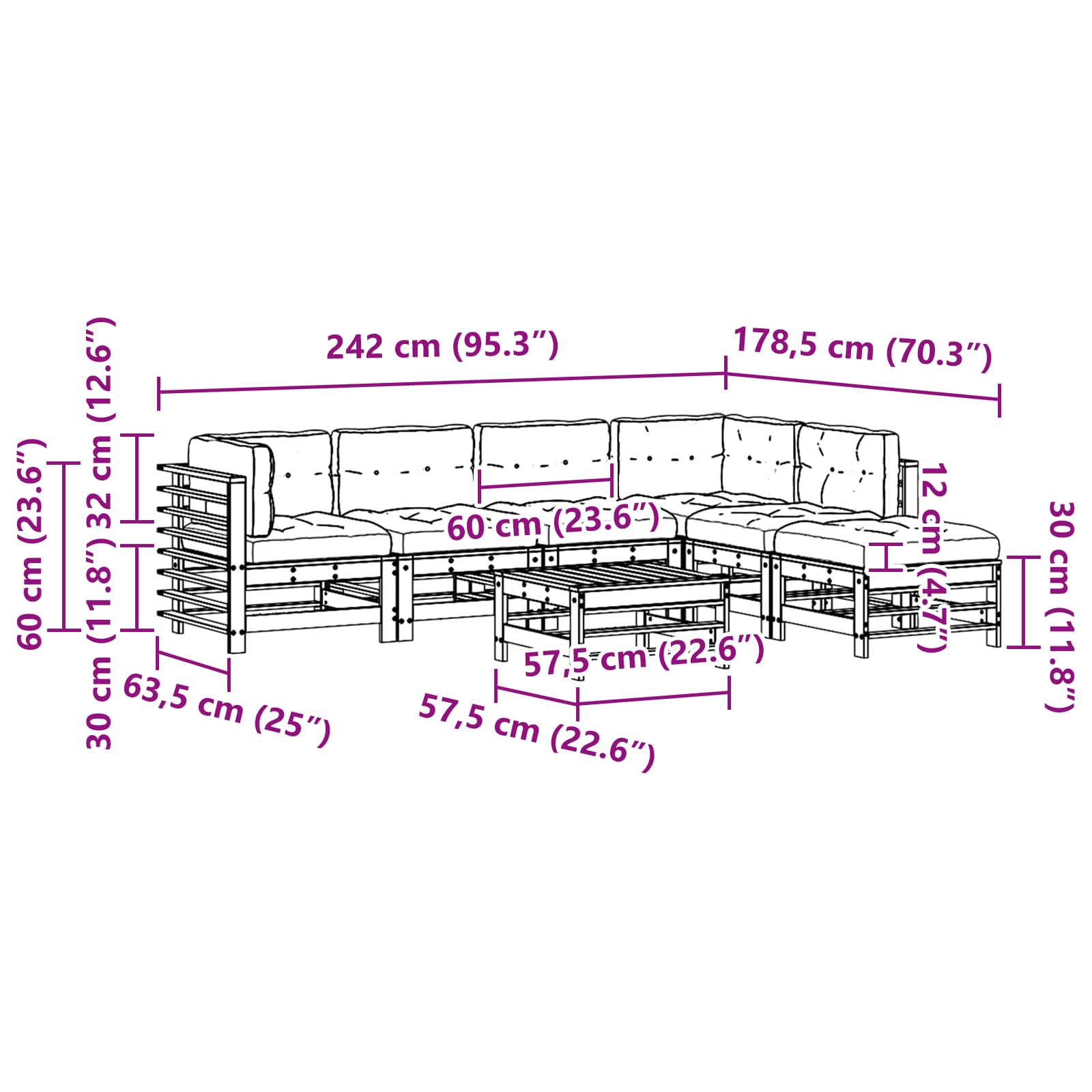 Set Lounge da Giardino 7 pcs Marrone Cerato | homemem39
