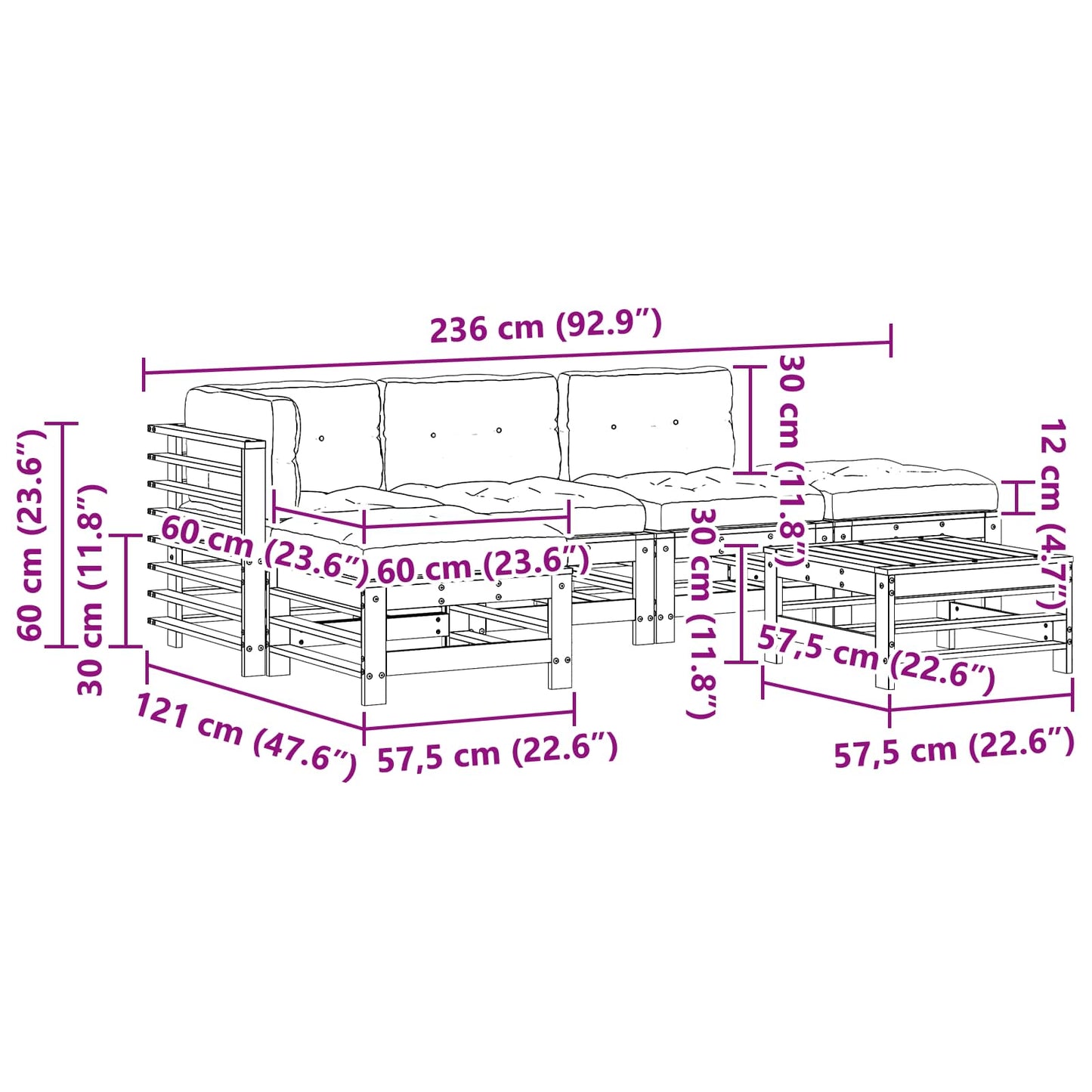 Set Lounge da Giardino 6 pcs Marrone Cerato | homemem39