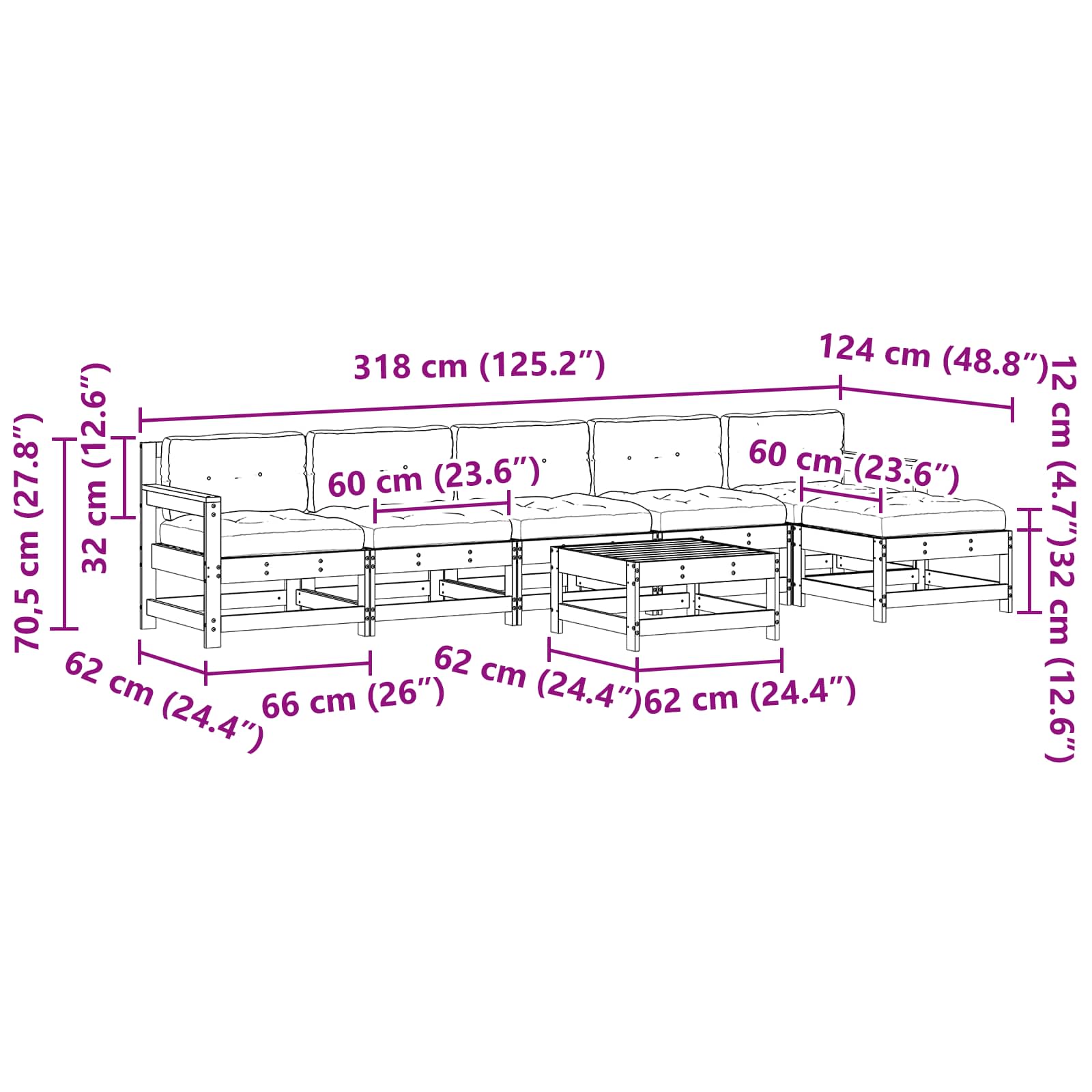 Set Lounge da Giardino 7 pcs Marrone Cerato | homemem39