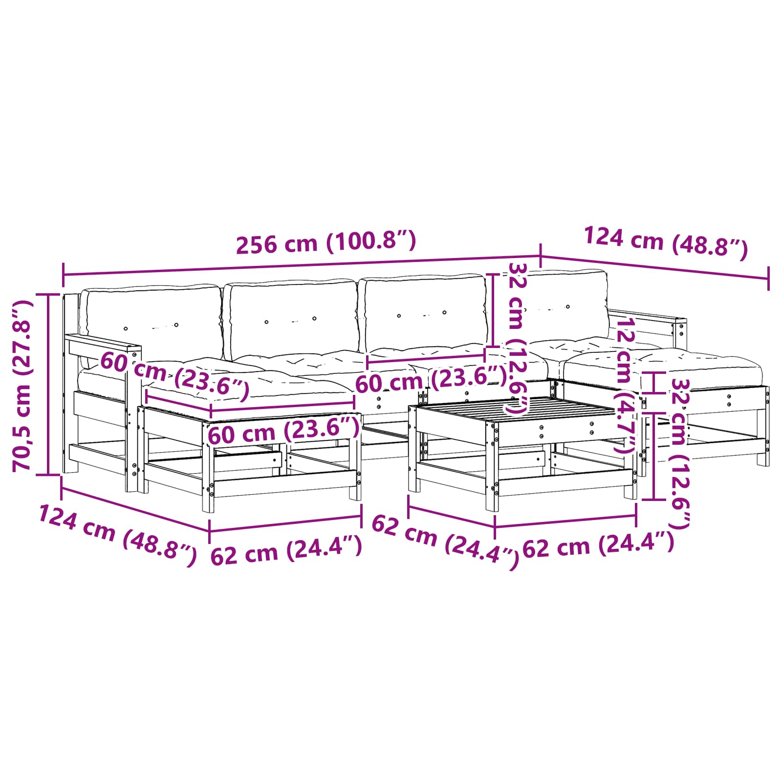 Set Lounge da Giardino 7 pcs Pino Marrone Cerato | homemem39