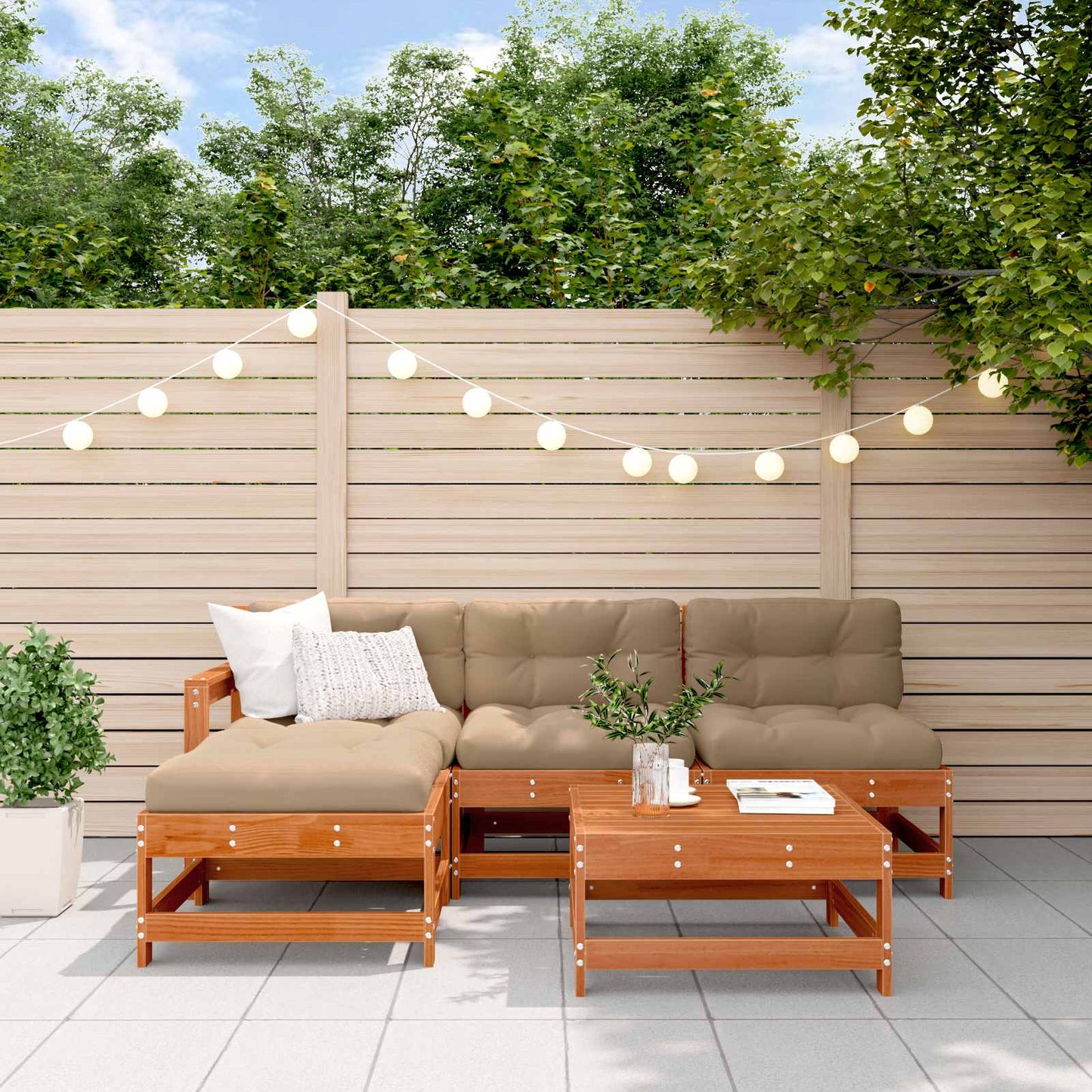Set Lounge da Giardino 5 pcs Pino Marrone Cerato | homemem39