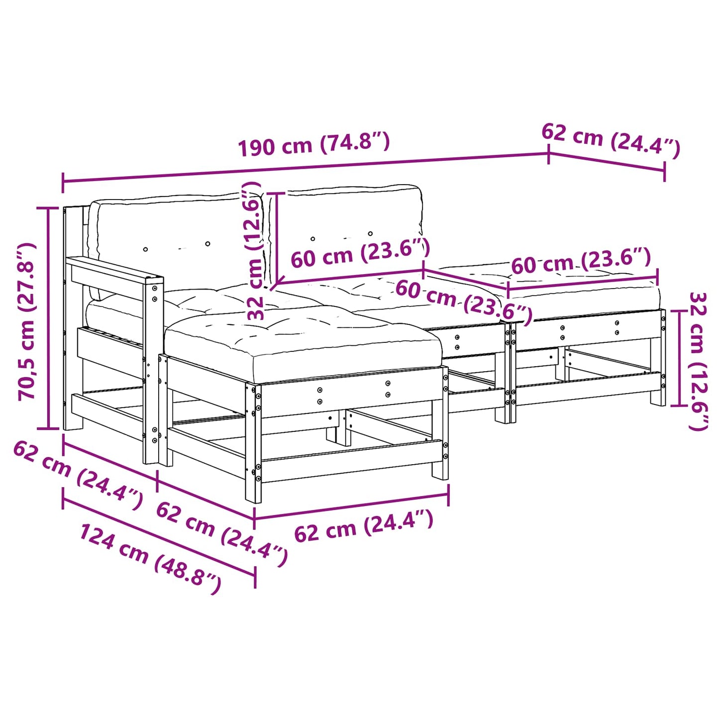 Set Lounge da Giardino 4 pcs Marrone Cerato | homemem39