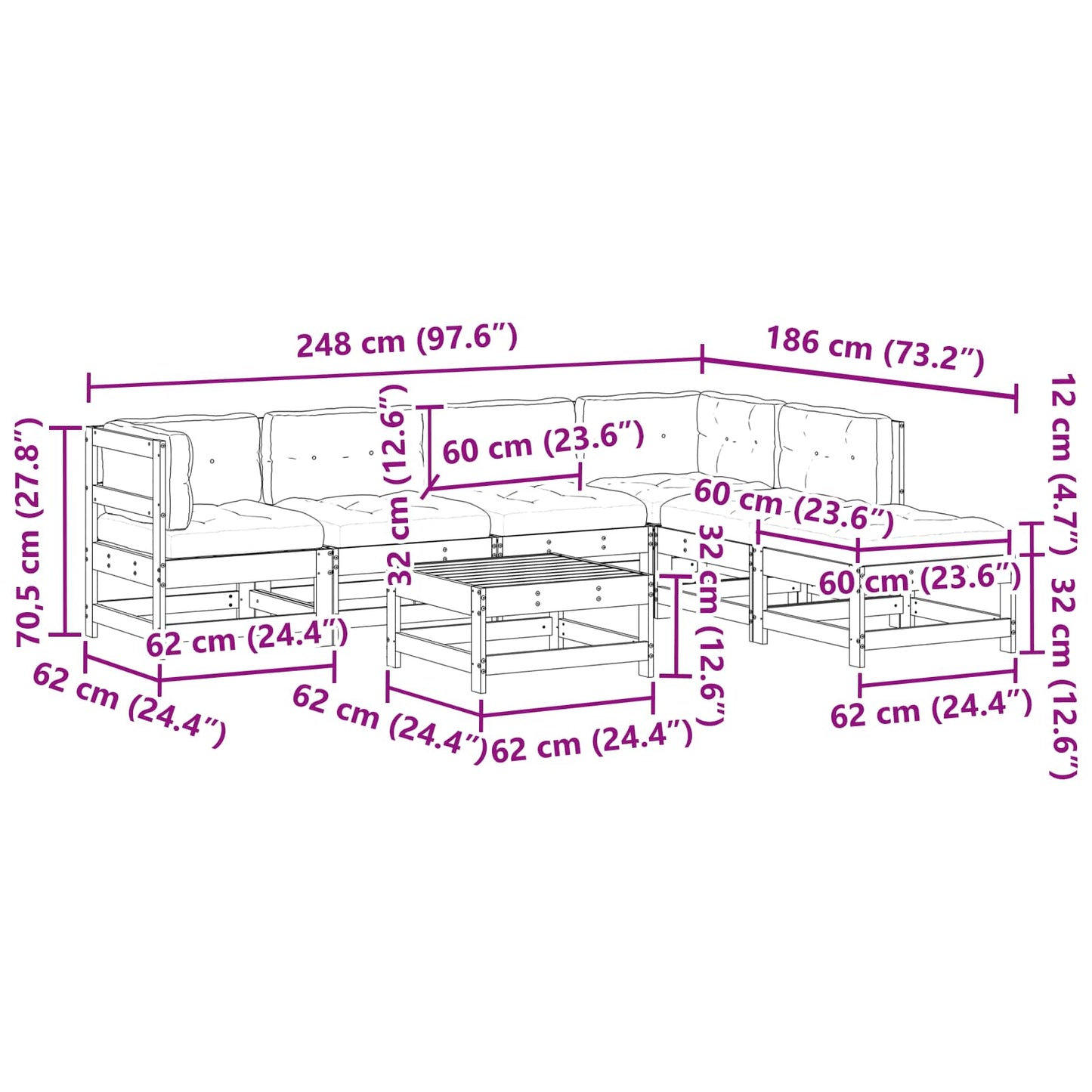 Set Lounge da Giardino 7 pcs Marrone Cerato | homemem39