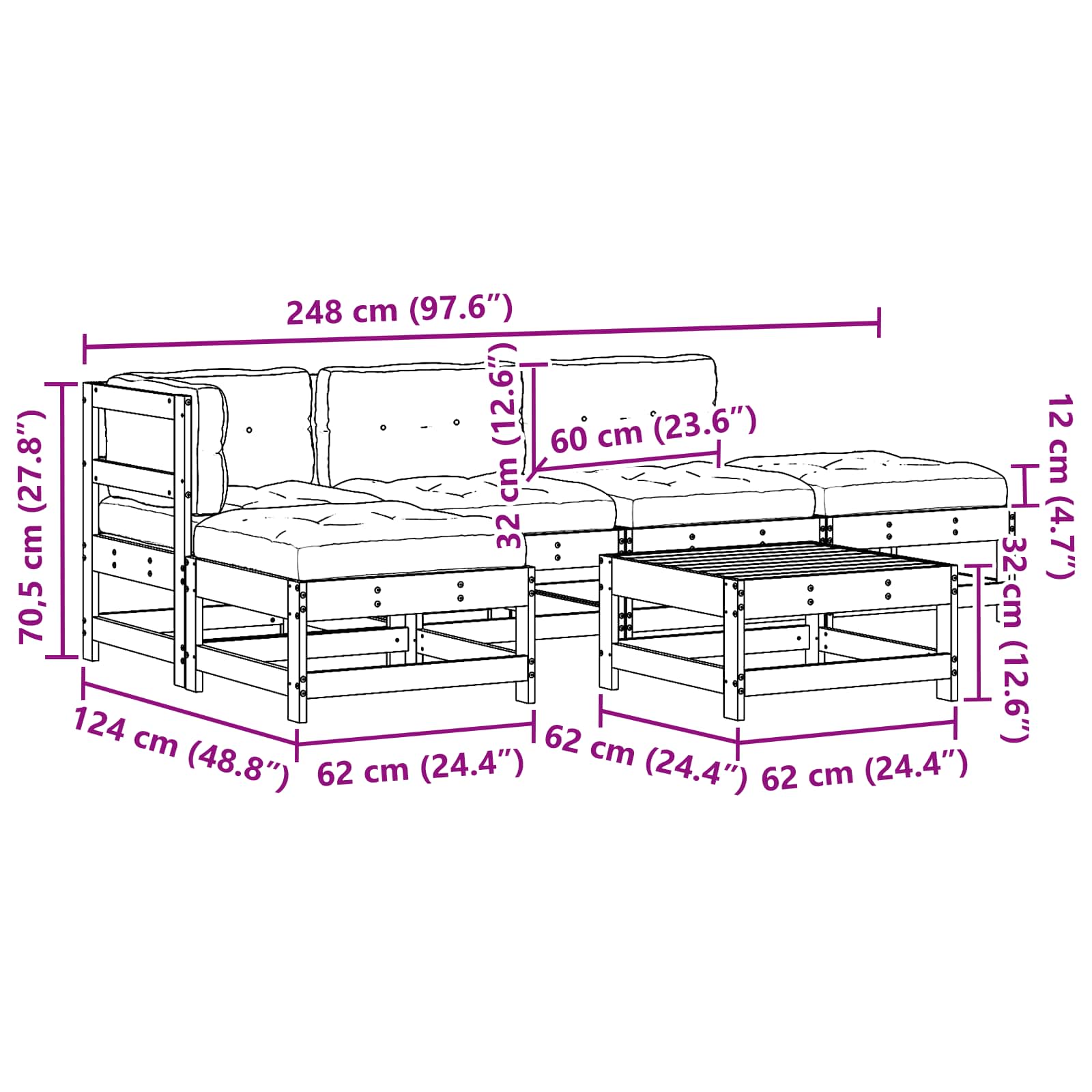 Set Lounge da Giardino 5 pcs Pino Marrone Cerato | homemem39