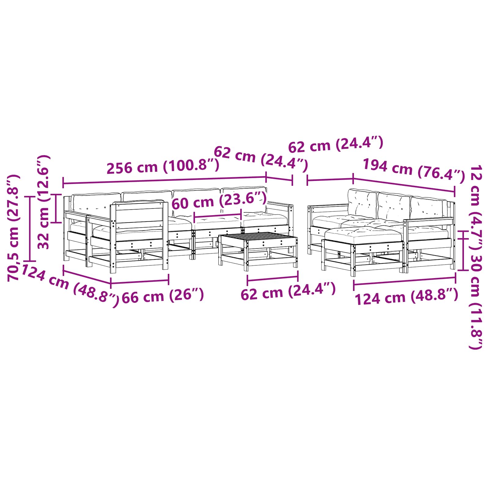 Set Lounge da Giardino 10 pcs Pino Marrone Cerato | homemem39