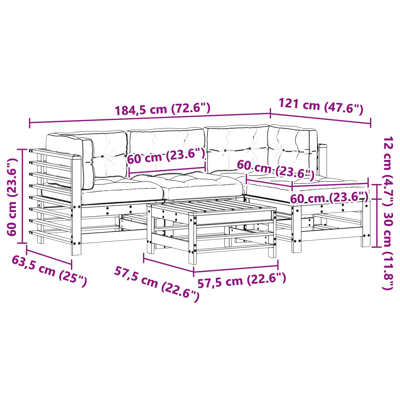 Set Lounge da Giardino 5 pcs Marrone Cerato | homemem39