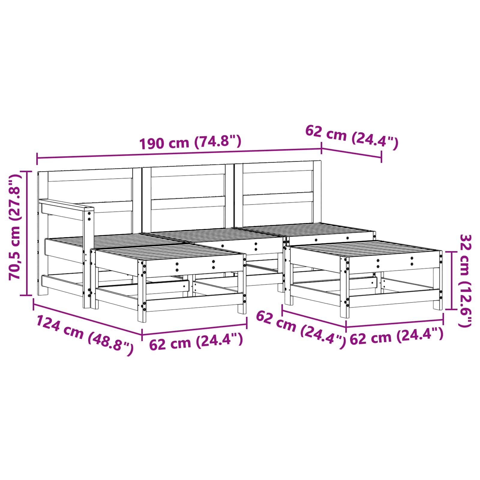 Set Lounge da Giardino 5 pcs Marrone Cera | homemem39