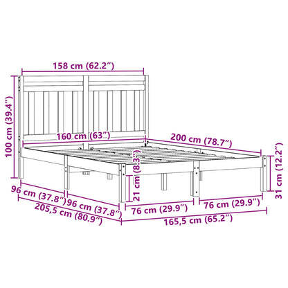 Struttura del letto Marrone cerato 160 x 200 cm Pino massello