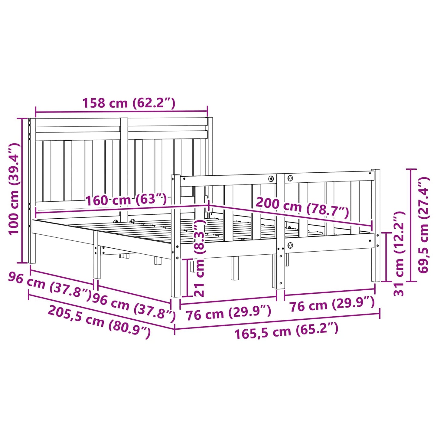 Struttura del letto 2 pcs Marrone cerato 160 x 200 cm