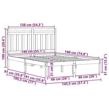Struttura del letto Marrone cerato 140 x 190 cm Pino massello