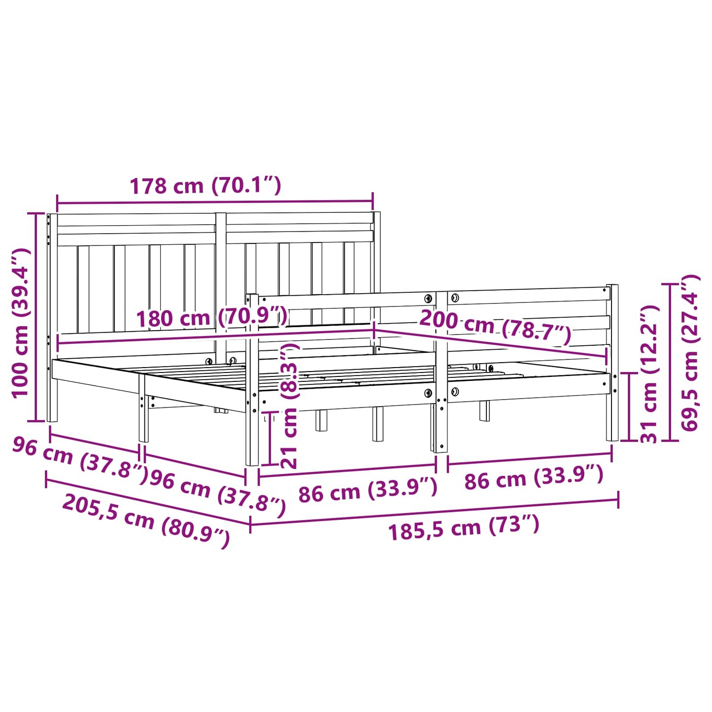Struttura del letto con testiera Marrone cerato 180 x 200 cm