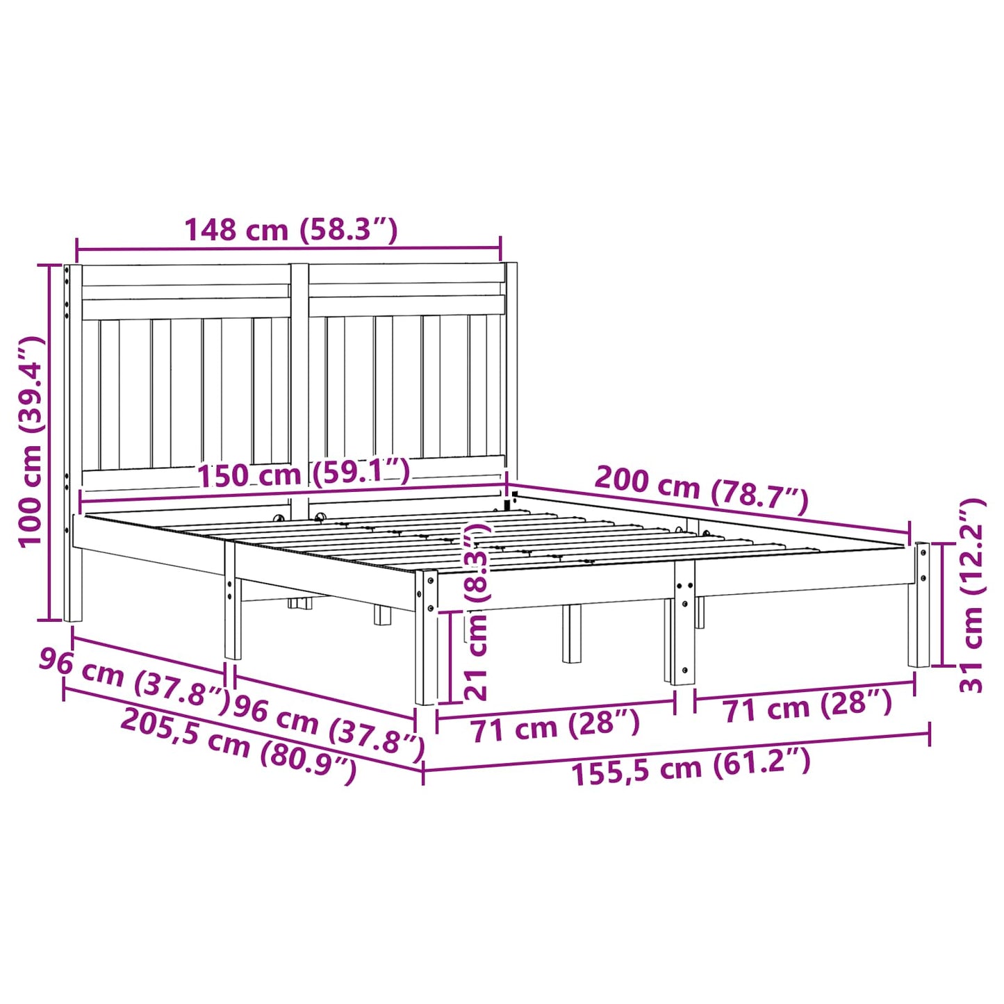 Struttura del letto Marrone cerato 150 x 200 cm Pino massello