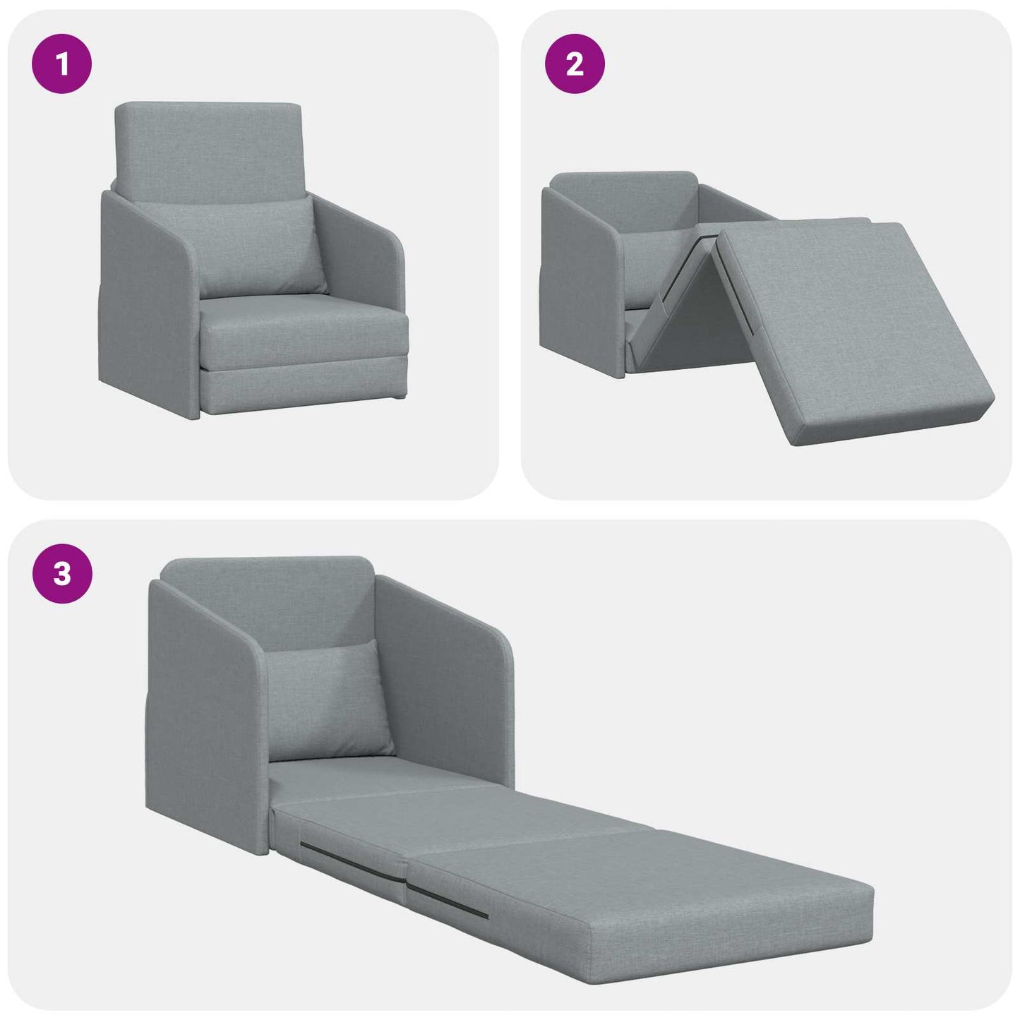 Divano Letto Pieghevole Grigio chiaro 65 x 80 x 83 cm Tessuto