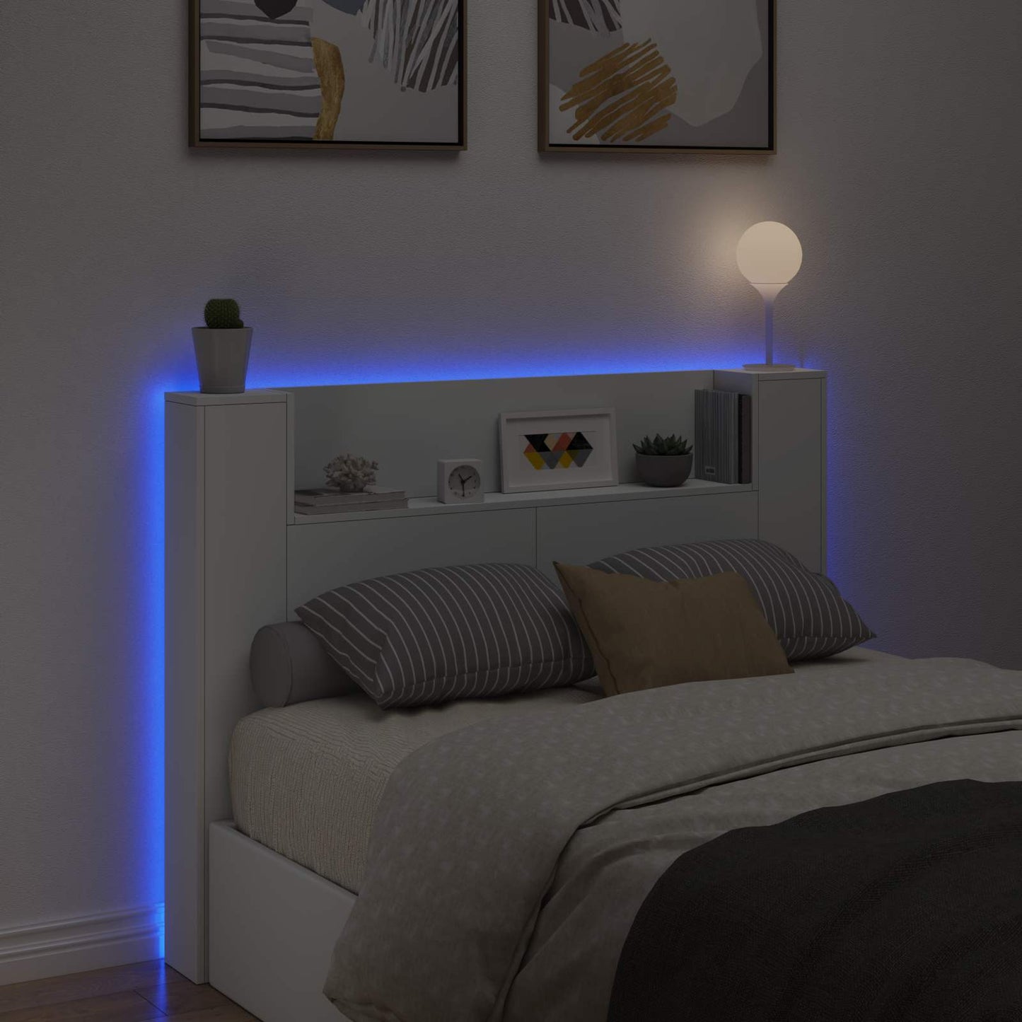 Testata con Mobile e LED Bianco 140 x 16,5 x 103,5 cm | homemem39