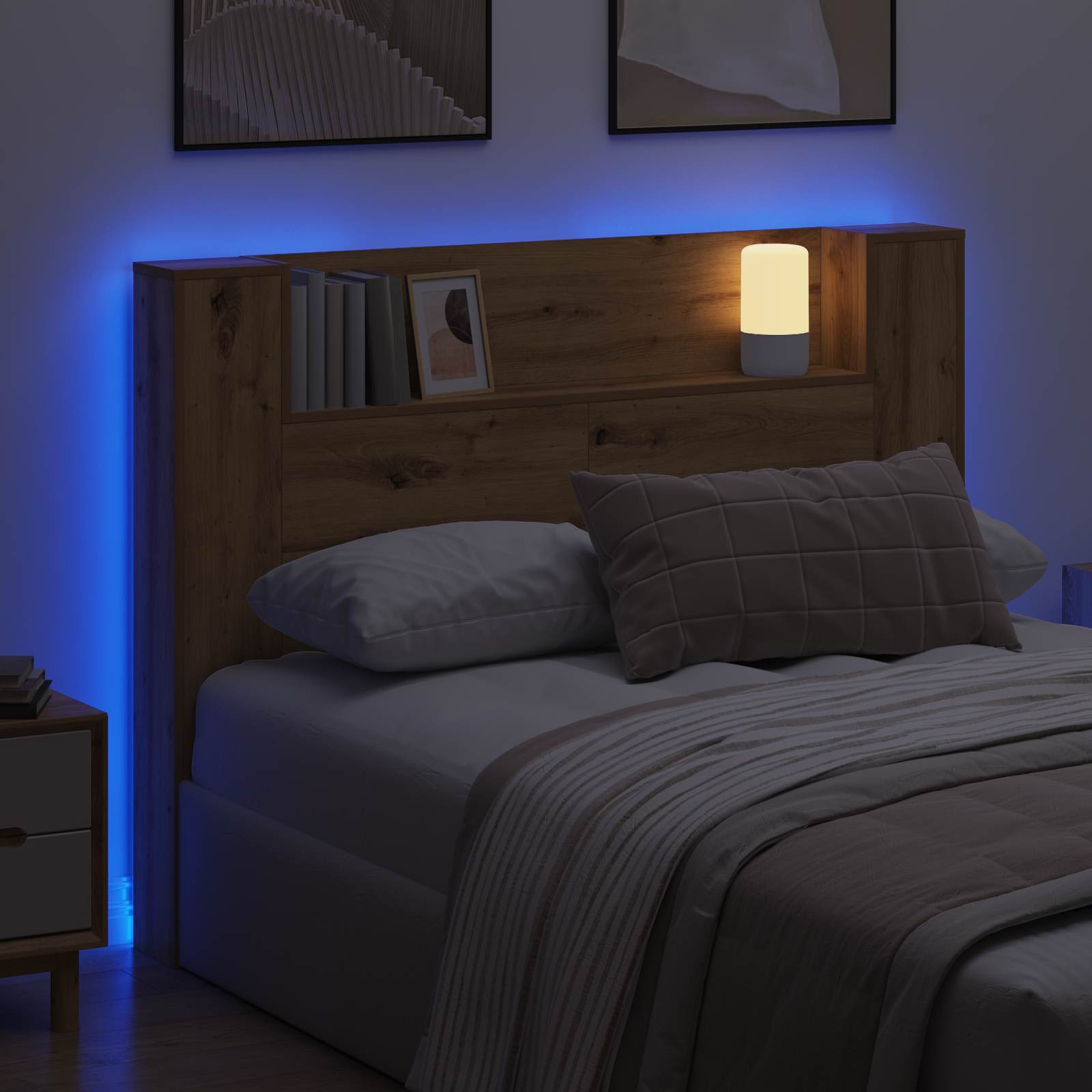 Testata con Mobile e LED Rovere Artigianale Legno multistrato | homemem39