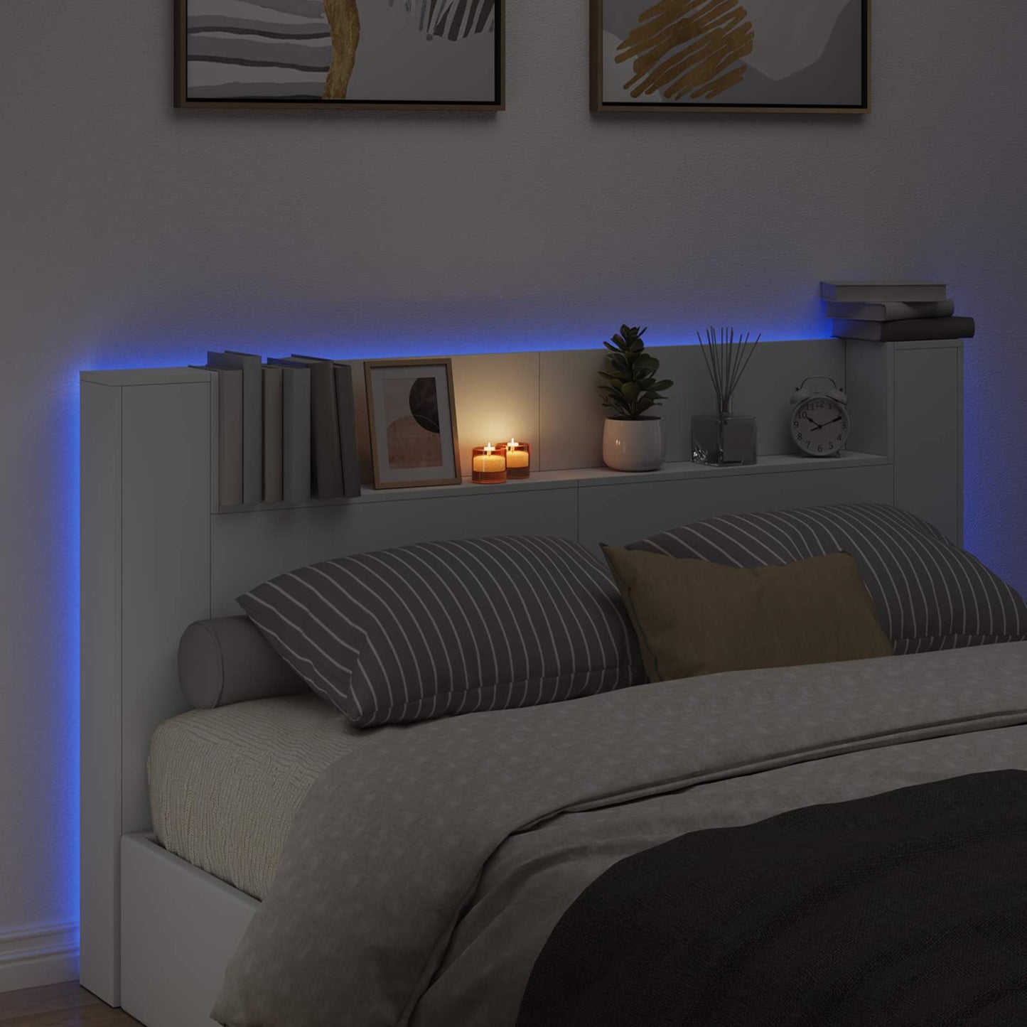 Testata con Mobile e LED Bianco 180 x 16,5 x 103,5 cm | homemem39