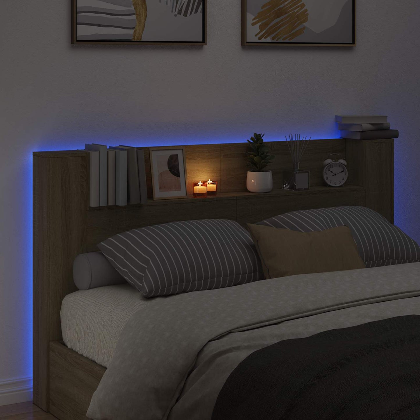 Testata con Mobile e LED Sonoma 180 x 16,5 x 103,5 cm | homemem39