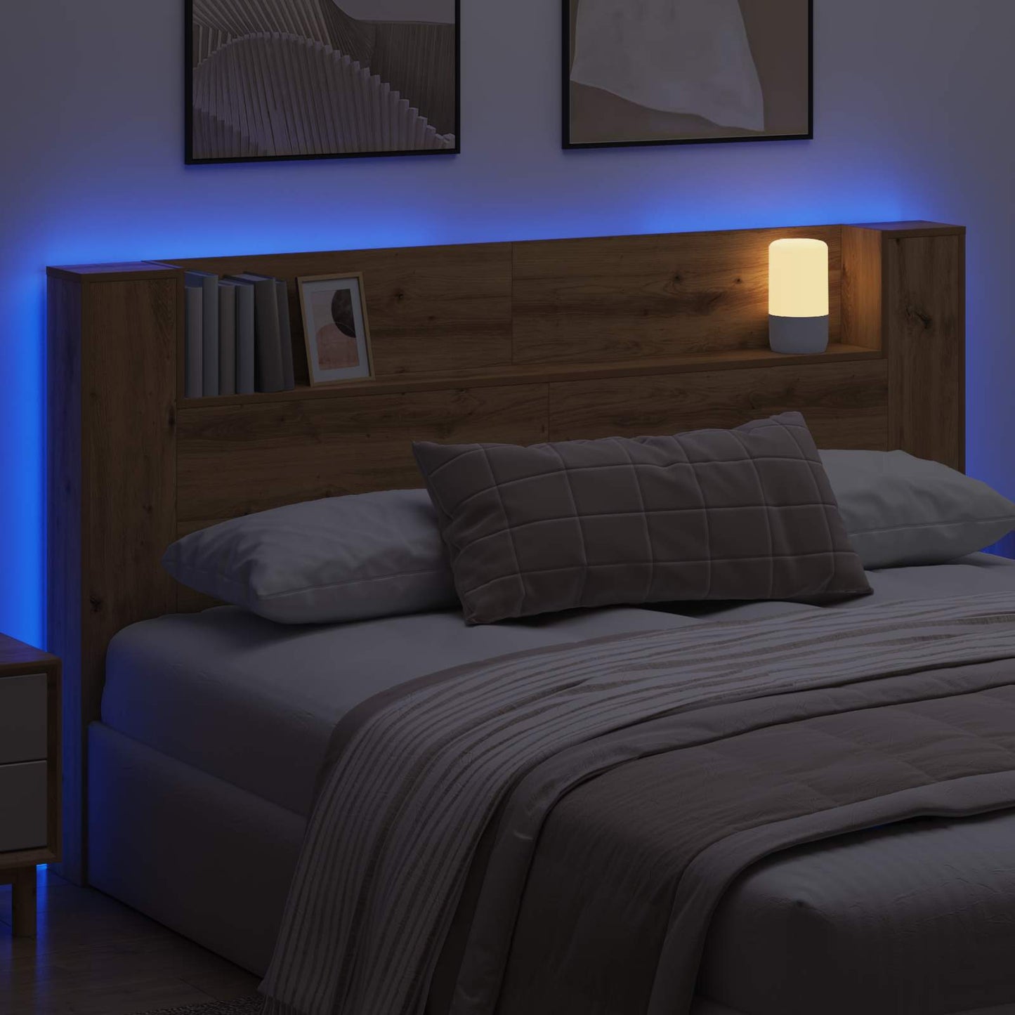 Testata con Mobile e LED Rovere Artigianale Legno multistrato | homemem39