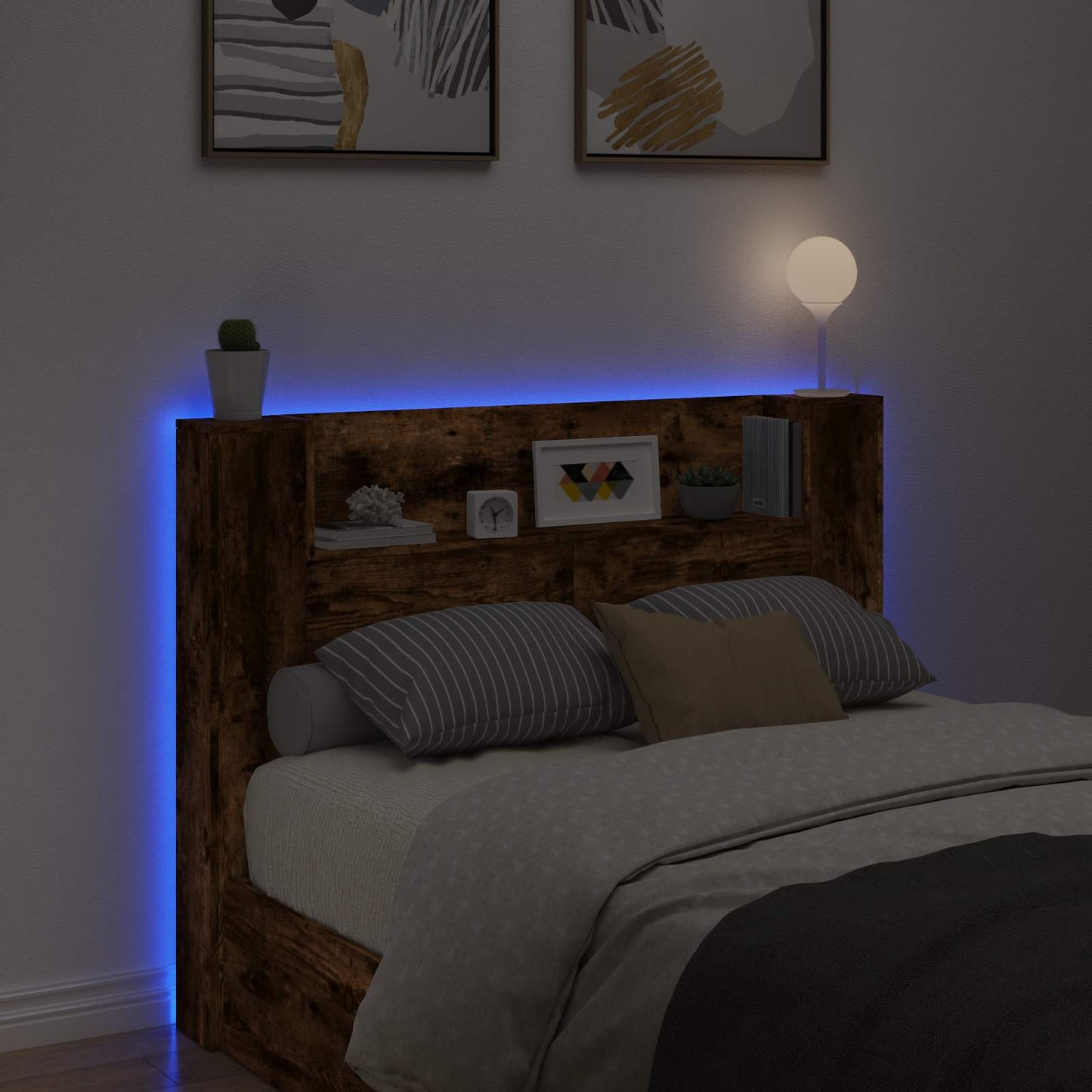 Testata con Mobile e LED Quercia Affumicata Legno multistrato | homemem39