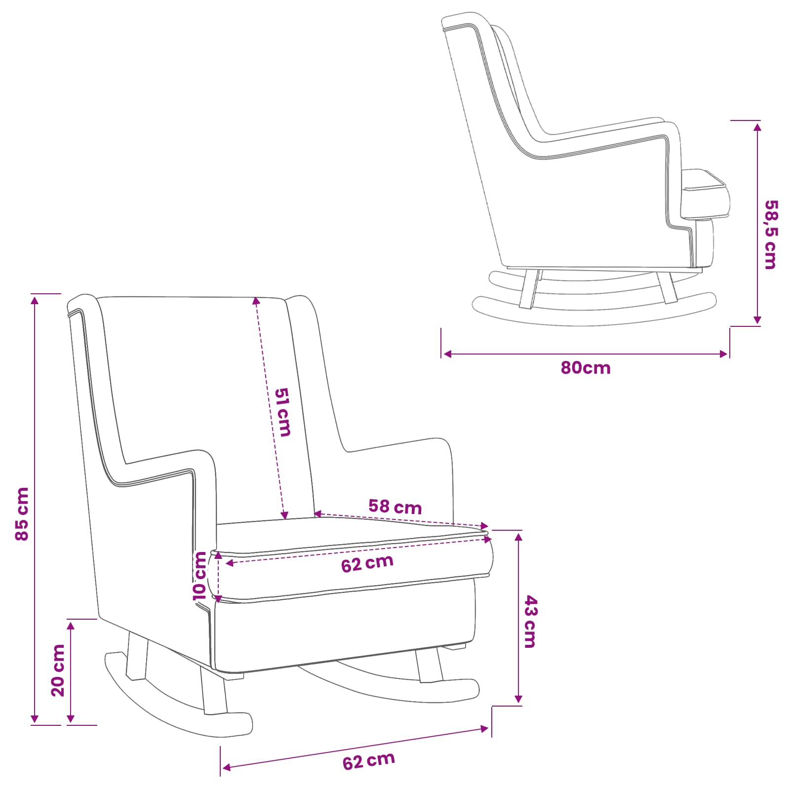 Sedia a dondolo Rosso Vino 62 x 80 x 85 cm Tessuto | homemem39