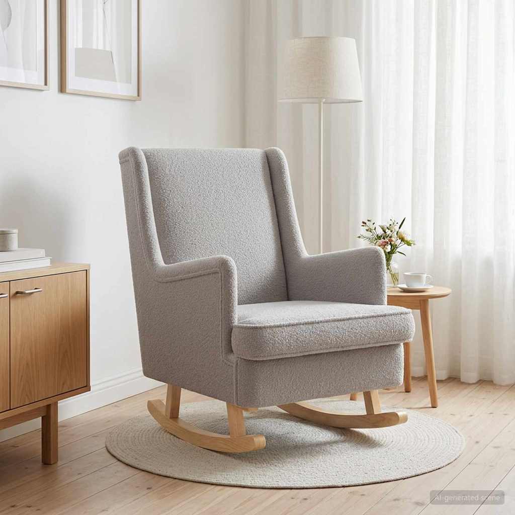 Sedia a dondolo Grigio Chiaro 62 x 80 x 85 cm Bouclé | homemem39