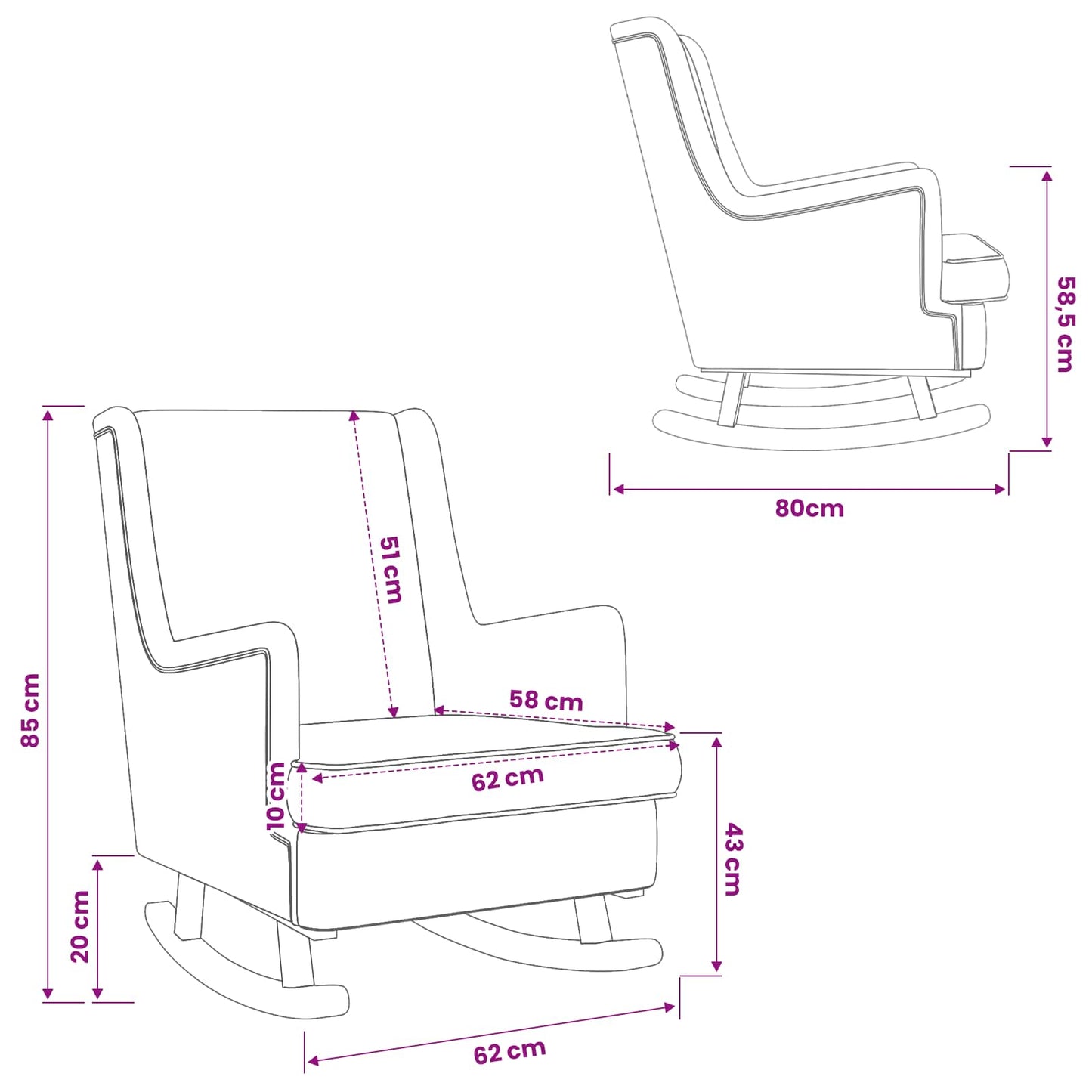 Sedia a dondolo Nero 62 x 80 x 85 cm Bouclé | homemem39