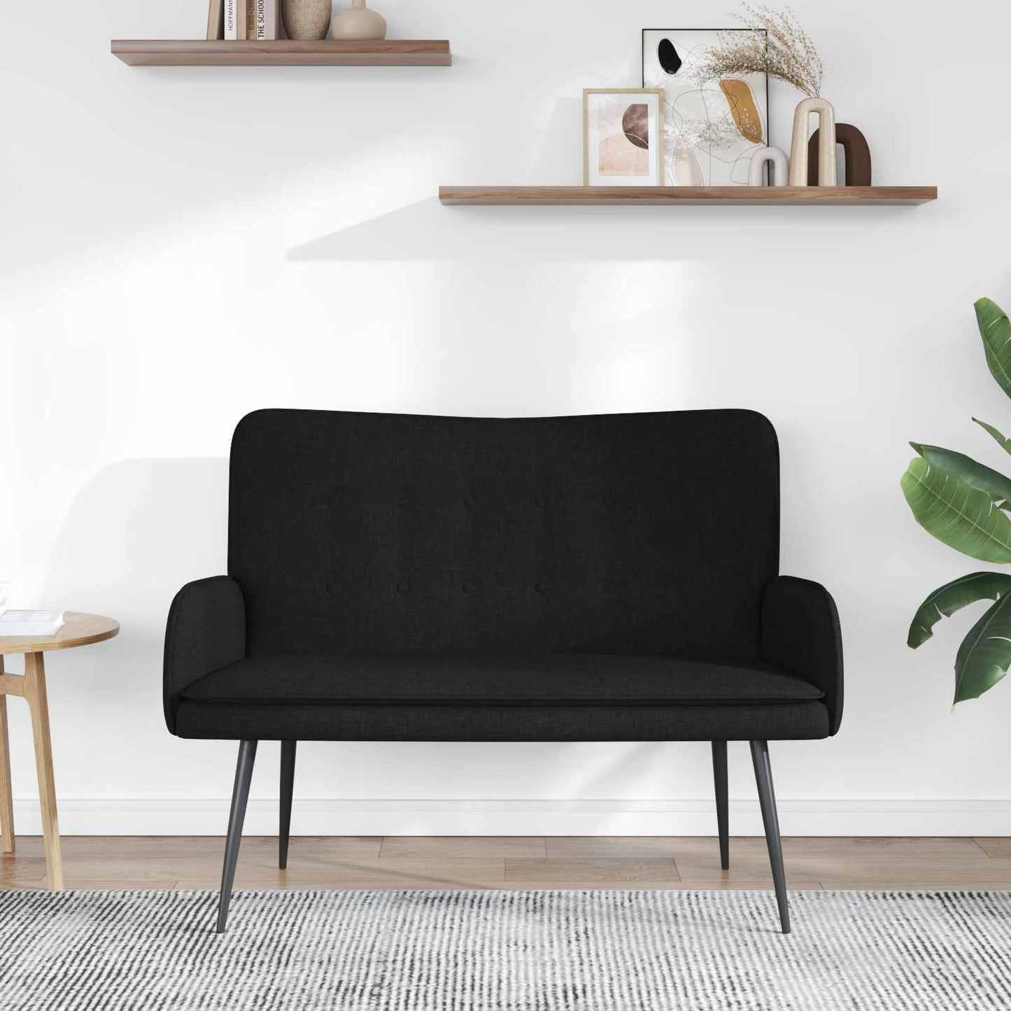 Divano a 2 Posti Nero 115 x 61 x 87 cm Tessuto | homemem39
