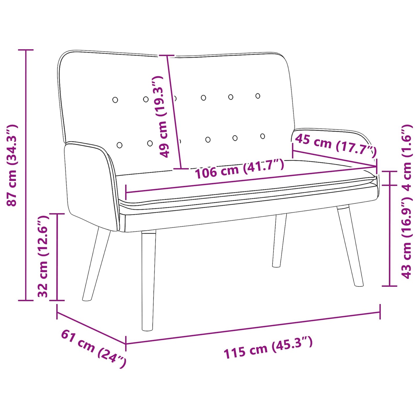 Sofa a Due Posti Verde Scuro 115 x 61 x 87 cm Velluto | homemem39