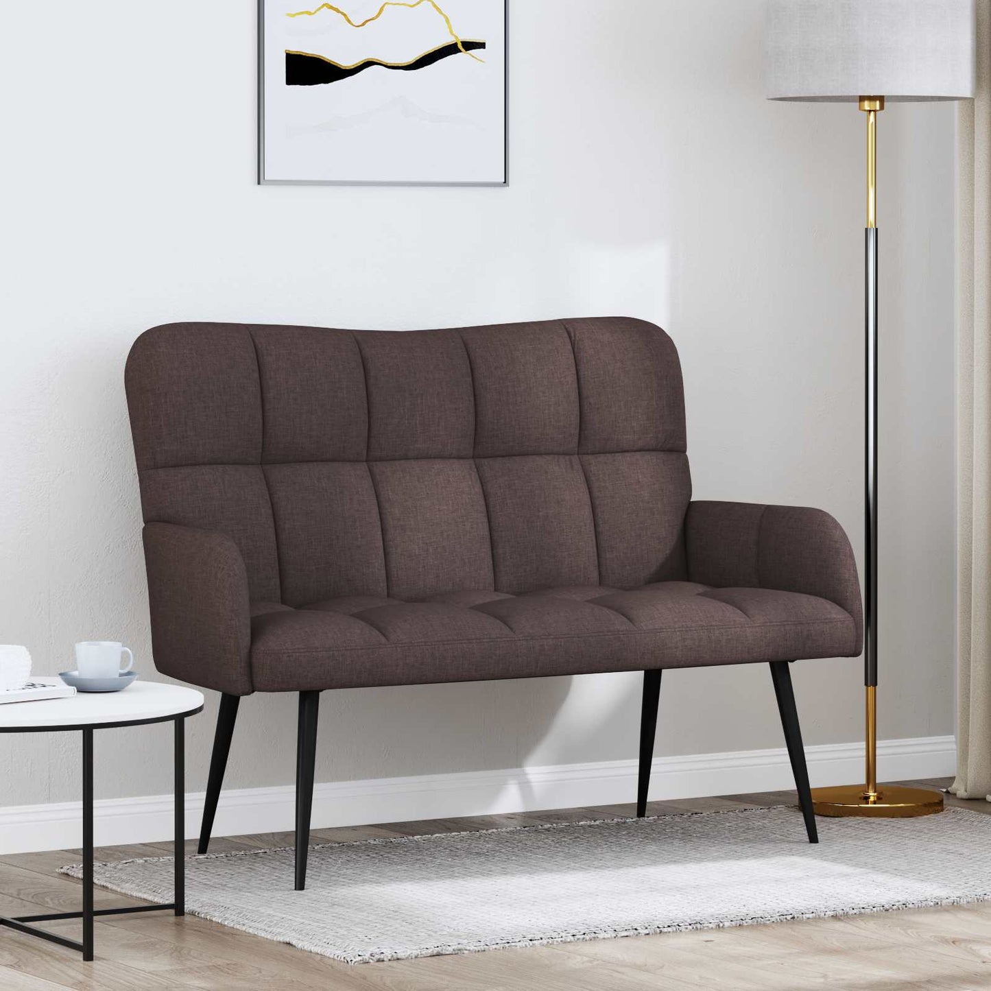 Divano a 2 Posti Marrone Scuro 115 x 61 x 87 cm Tessuto