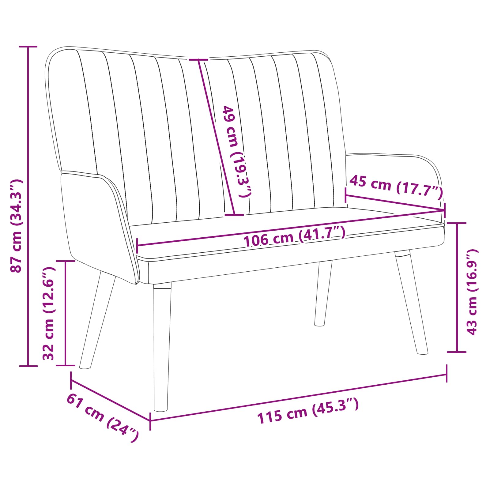 Sofa a Due Posti Turchese 115 x 61 x 87 cm Velluto | homemem39